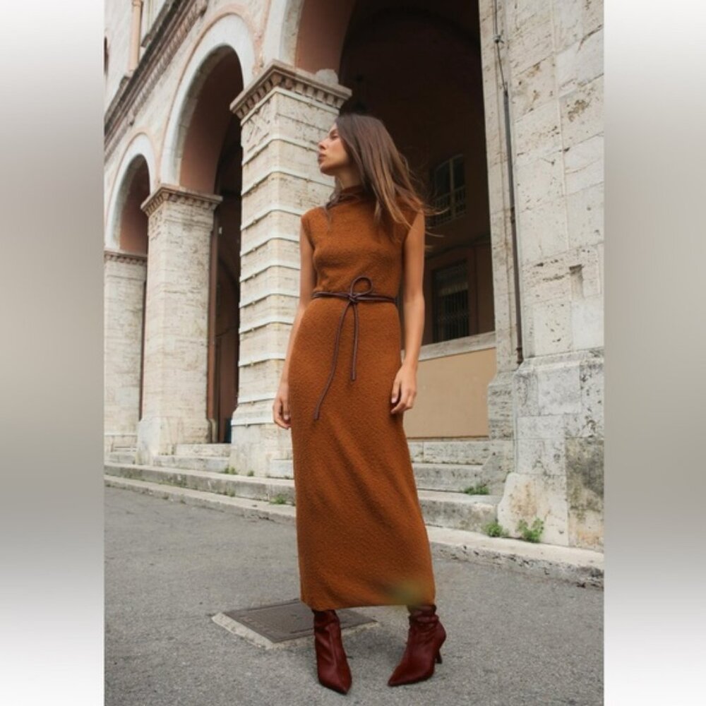ZARA RUSTIC BOUCLÉ DRESS - Picture 1 of 5